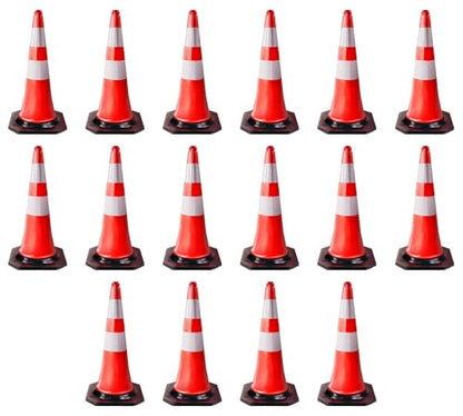 16 Pack Traffic Cones 28 Inch with Reflective Collars & Solid Black Weighted Base - PVC Orange Construction Cones - Stacklable Safety Cones for Parking Lot Driveway Road Traffic - size: 16 - Pack