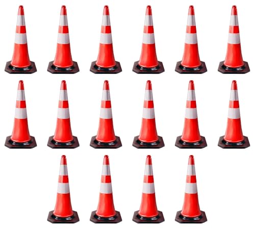 16 Pack Traffic Cones 28 Inch with Reflective Collars & Solid Black Weighted Base - PVC Orange Construction Cones - Stacklable Safety Cones for Parking Lot Driveway Road Traffic - size: 16 - Pack