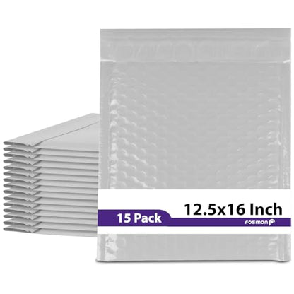 Fosmon #6 Poly Bubble Mailer 12.5 x 16 (15 Pack), Lightweight Water/Dust/Shock/Tear Resistant Padded Shipping Envelopes for Book, Magazine, Documents - size: 15 Pack