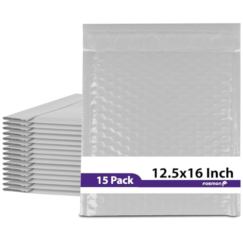 Fosmon #6 Poly Bubble Mailer 12.5 x 16 (15 Pack), Lightweight Water/Dust/Shock/Tear Resistant Padded Shipping Envelopes for Book, Magazine, Documents - size: 15 Pack