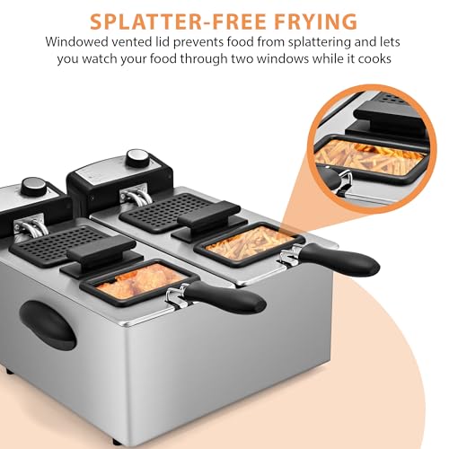 SUSTEAS Deep Fryer, 2 Baskets Electric Oil Fryer with 5.4QT/6L, 3000W - size: 6.0L
