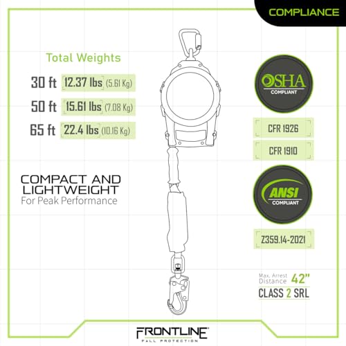 Frontline RPGCLE65' Leading Edge Cable SRL with Carry Handle & Tagline | Durable Thermoplastic Housing | Ergonomic Design | High Strength Components | ANSI & OSHA Compliant - size: 65'
