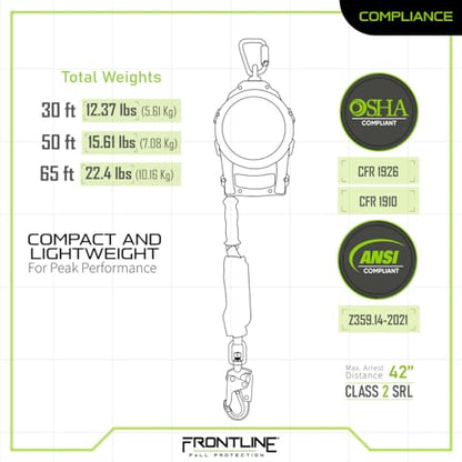 Frontline RPGCLE30' Leading Edge Cable SRL with Carry Handle & Tagline | Durable Thermoplastic Housing | Ergonomic Design | High Strength Components | ANSI & OSHA Compliant (1 Pack) - size: 30'
