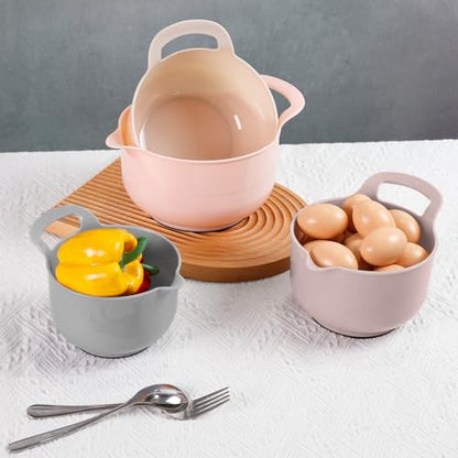 BoxedHome Nesting Plastic Mixing Bowl Set with Pour Spouts and Handles - Non Slip Bottom, BPA free Microwave & Dishwasher Safe(Khaki Pink, 4 Pack) - color: Khaki Pink