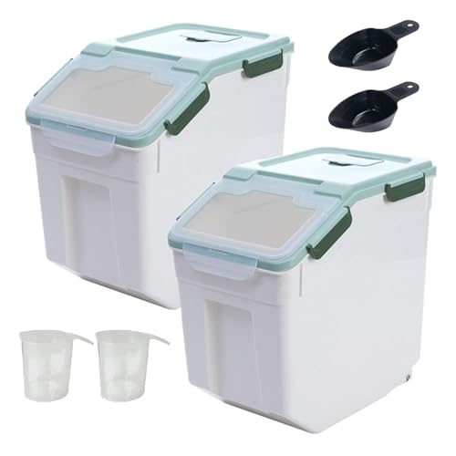 2 Pack 50 lb Airtight Flour Storage Containers with Wheels, Green - color: Green