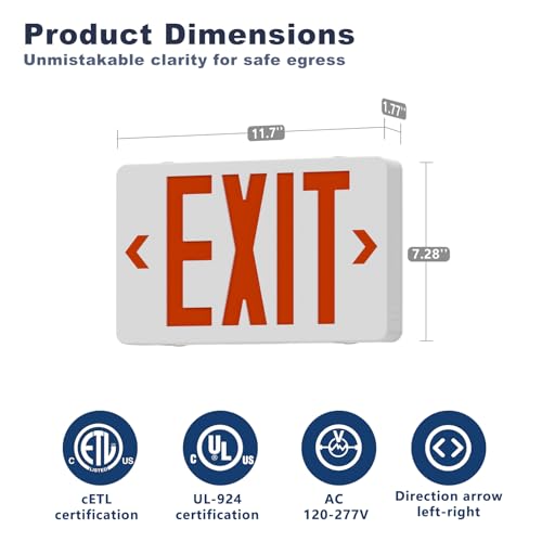 LED Exit Sign with Emergency Light,Double-Sided&Battery Backup 2Pack - size: EM114-2Pack