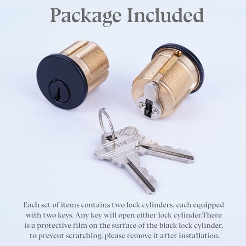 2 Pack Brass Keyd Alike Mortise Door Cylinder Lock, 1 1/4" Inch Length Keyed Standard SC1 Keyway, Door Replacement Lock Cylinder with 2 Keys Suitable for Home and Commercial Use (Black). - size: 1 1/4" Inch