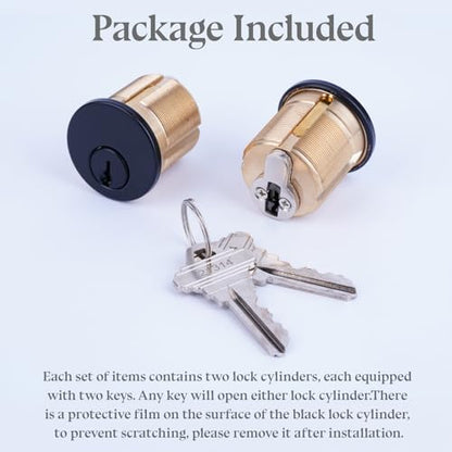 2 Pack Brass Keyd Alike Mortise Door Cylinder Lock, 1 1/4" Inch Length Keyed Standard SC1 Keyway, Door Replacement Lock Cylinder with 2 Keys Suitable for Home and Commercial Use (Black). - size: 1 1/4" Inch