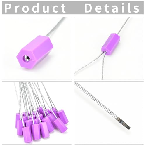 100pcs Security Marking Cable Seals Tamper Proof Steel Wire Seal Numbered Shipping Seals Disposable Pull Tight Self-Locking Cable Seal Truck, Cargo, Containers Seal Ties Straps (Purple, 100pcs) - color: Purple, size: 100pcs