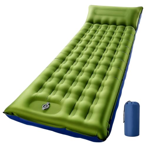 Camping Sleeping Pad, 6 inch Thick Ultralight Camping Mat with Pillow, Built-in Foot Pump Inflatable Sleeping Pads Compact for Camping Backpacking Hiking Traveling Tent,Single,Green - color: Green