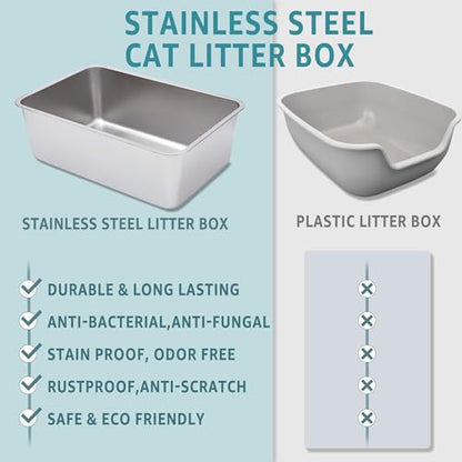 Stainless Steel Litter Box -6in High Side, - color: M - 17" L x 13" W x 6" H