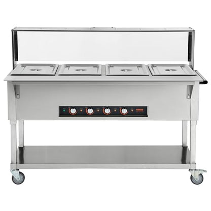 VEVOR 4-Pan Commercial Food Warmer, 4 x 20.6QT Electric Steam Table, 2000W Professional Buffet Catering Food Warmer with Acrylic Sneeze Guard, Food Grade Stainless Steel Server for Party Restaurant - size: 4-Pan (96 QT)