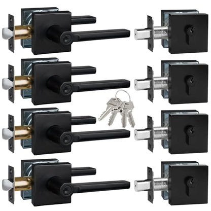4 Sets Front Exterior Door Lock Set with Entry Lever, Keyed Alike - size: 4 Pack, style: Deadbolt+Entry Lever