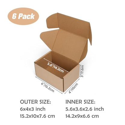 6x4x3 inch Small Shipping Boxes, Set of 6 Mailing Boxes, Brown - color: Brown, size: 6x4x3 inch 6 Pack