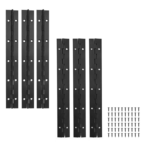 6 Pack Continuous & Piano Hinges,10 inches Black 304 Stainless Steel Hinges 0.04" Thickness Heavy Duty Continuous Hinges with Holes for Pianos，Door，Wooden Boxes，Cabinet (10inch/25cm) - size: 10inch