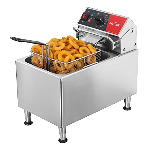 CROSSON ETL Listed 15Lbs Electric Deep Fryer with No-Assembling-Needed Solid Basket,Lid and Height Adjustable Legs for Restaurant Use,120V/1800W Commercial 8L Countertop Deep Fryer - size: 15Lbs Single Tank