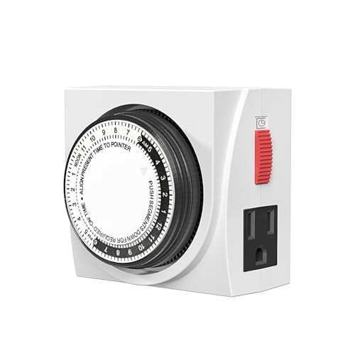 BN-LINK Heavy Duty Dual Outlet Mechanical Timer,24-Hour Light Timer,3-Prong - size: 3-Prong, 1-Pack, 2 Outlets, Heavy Duty
