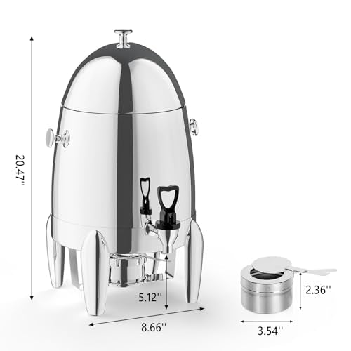 ROVSUN 3 Gallon/12L Beverage Dispenser, Stainless Steel Coffee Chafer Urn with Fuel Holder, Drink Dispenser with Stand Ice Container Spigot, Hot & Cold Drinks for Party Catering Buffet Banquet, Silver - color: Silver