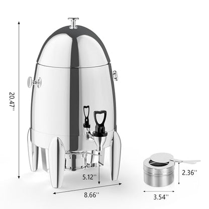 ROVSUN 3 Gallon/12L Beverage Dispenser, Stainless Steel Coffee Chafer Urn with Fuel Holder, Drink Dispenser with Stand Ice Container Spigot, Hot & Cold Drinks for Party Catering Buffet Banquet, Silver - color: Silver