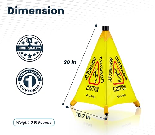 Alpine Caution Wet Floor Sign 6 Pack - Pop Up Slippery When Wet Sign, Wall Mounted Foldable Bilingual Yellow Safety Warning Caution Cone for Commercial & Office Use (20 Inches) - size: 6-Pack