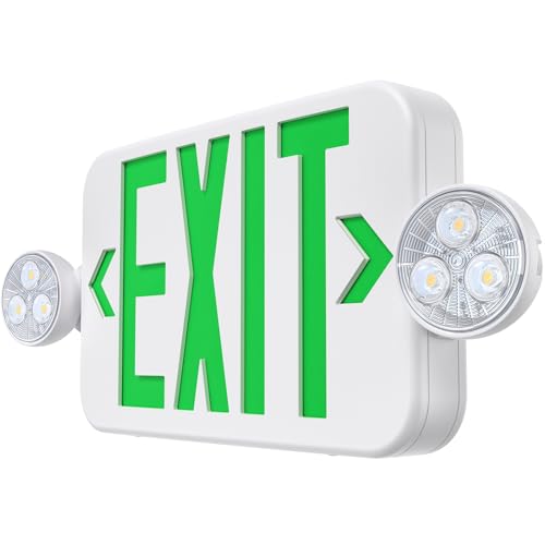 UL Emergency LED Exit Sign Light Combo with Battery Backup AC 120/277V, 1PC - color: Green, size: 1 Pack