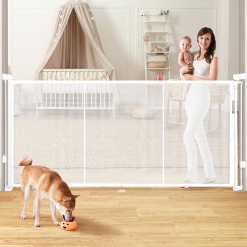 Retractable Baby Gates for Stairs, 78" Extra Wide Retractable Dog Gate with Support Rods for The House, 42" Extra Tall Baby Safety Gates Pet Gate for Doorways, Hallways, Indoor, Outdoor - color: White, size: 42" Tall x 78" Wide