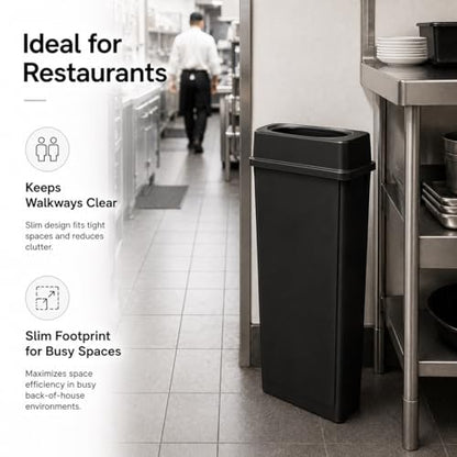 23 Gallon Slim Rectangular Commercial Trash Can, Heavy Duty Plastic Indoor Waste Bin for Kitchen, Office, Restaurant, School, Restroom & Janitorial Use (Black, with Lid) - color: Black