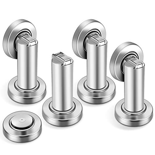 Door Stops 4 Pack, Magnetic Door Stoppers, Heavy Duty Magnetic Door Stop, Stainless Steel Door Catch, Holder Your Door, Modern Door Stopper Wall Floor Mount Door Holder, Brushed Nickel - color: Silver, size: 4 Pack