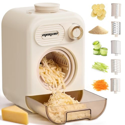 MOGAN Electric Cheese Grater, 5-in-1 Automatic Vegetable Slicer Shredder - color: Beige