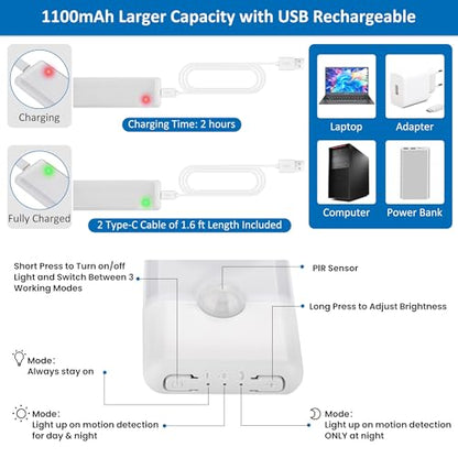 Motion Sensor Under Cabinet Lights, 2-Pack, Cool White, 8 inch - color: Cool White, size: 8 inch