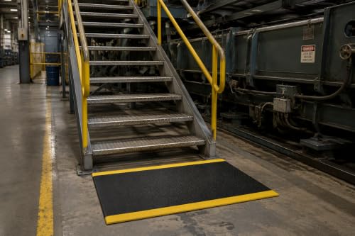 Guardian 24020301BY Soft Step Anti-Fatigue Floor Mat, Vinyl, 2'x3', Black with Yellow Stripe - color: Black and Yellow, size: 36"L x 24"W x 0.4"Th