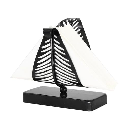 OwlGift Freestanding Modern Napkin Holder with Leaf Design, Tabletop Tissue Dispenser, Napkin Storage Organizer – Black - color: Black