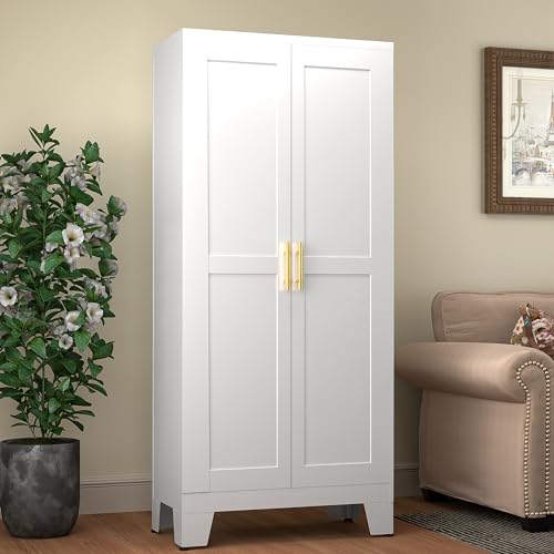 GAIOUS 61.02" Metal Pantry Cabinet, White Kitchen Pantry Storage Cabinets - color: White, size: 13.78"D x 27.55"W x 61.02"H