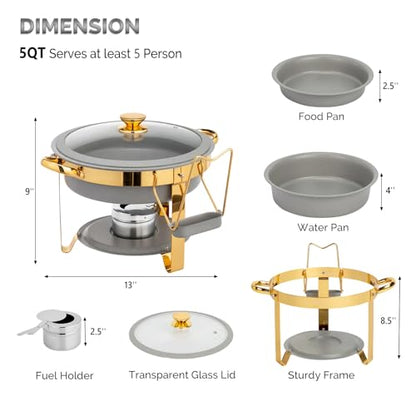 ROVSUN 6QT Chafing Dishes for Buffet 8 Pack, [Game Changer Maifanite-Coated] Chafing Dish Buffet Set, [Unique Gray & Gold Color] Chafers and Buffet Warmers Sets with Lid Holder for Party Wedding - color: Gray-gold