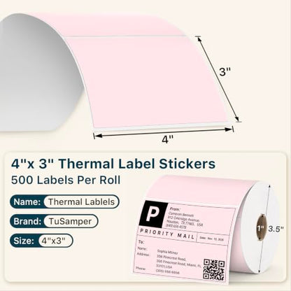 4" x 3" Thermal Labels, Pink, 500 Labels/Roll - color: Pink