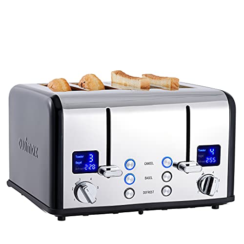 CUSIMAX 4 Slice Stainless Steel Toaster with Digital Display, Black - color: Black Stainless Steel, size: 4 Slice