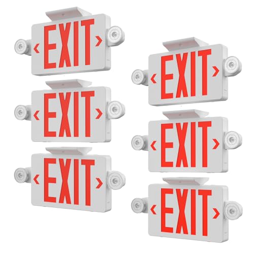 6 Pack LED Exit Sign with Emergency Lights,UL & ETL Listed 120/277V - size: EM119-6Pack