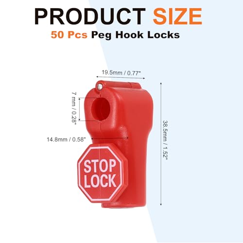 50Pcs Peg Hook Locks (7mm) PC Magnet Anti-Theft Pegboard Display Hook Locks Security Red Stop Tools, Fits Retail Shop/Shopping Center/Garage Tools, Red - color: Red, size: 7mm
