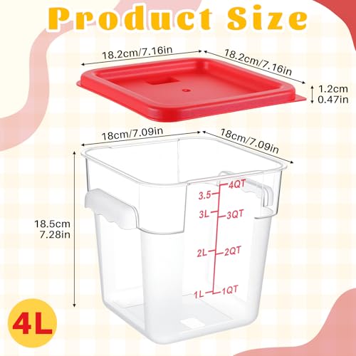 Ziliny 1 Pcs 4 Qt Clear Square Dough Proofing Container with Lid, Red - color: Red, size: 4 Qt