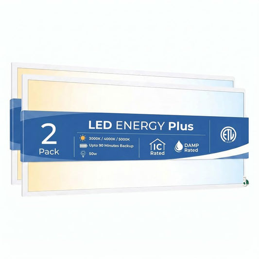 2X4 LED Flat Panel Light with Emergency Battery Backup, 50W 3000K/4000K/5000K, 0-10V Dimmable, 6250 Lumens, LED Drop Ceiling Lights, 100-277V, UL Listed(2 Pack) - size: 2 Pack