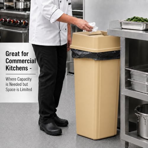 23 Gallon Beige Square Plastic Kitchen Trash Can with Drop Lid - color: Beige