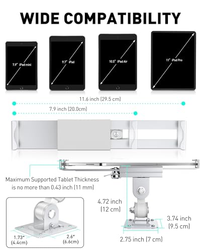 AboveTEK Tablet Wall Mount -360° Rotation iPad Wall Holder for Retail & Business, Anti Theft iPads Stand Fits 7"-11" Tablets Including iPad Pro/Air/Mini, Galaxy Tab - Security Lock & Key - (Silver) - color: Silver