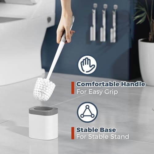 Holaloha Toilet Brush and Holder Set, Space Saving, 3 Pack, White - color: White