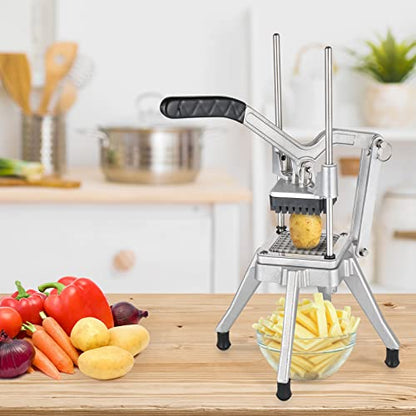 ROVSUN Commercial Vegetable Chopper French Fry Cutter Potato Slicer Fruit Chopper, Super Value Set of Suction Feet, 1/2'', 3/8'', 1/4'', 8-Wedge Blades and Pusher Blocks for Restaurant, Home & Kitchen - size: Lever Style