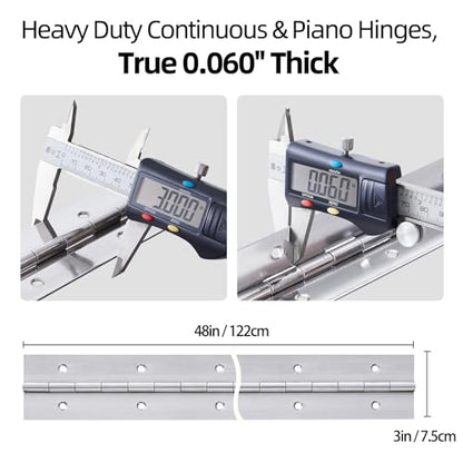 Heavy Duty Piano Hinge 48 Inch x 3 Inch, 0.060" Leaf Thickness - color: Silver, size: 48 Inch