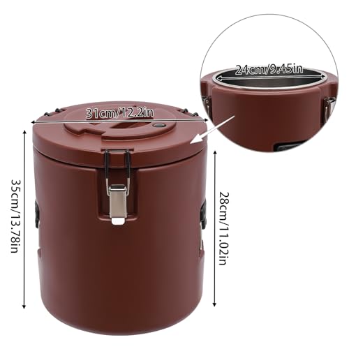 Insulated Food Carrier, 15L/13.62 QT Capacity Catering Hot Box with Stainless Steel Barrel, Food Warmers for Hot or Cold Food Storage Restaurant Canteen Home Party Lunch (brown) - color: 15L-Brown