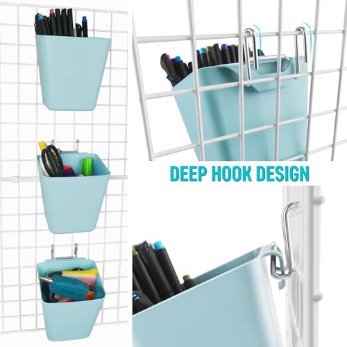 6Pack Blue Grid Wall Bins Hanging Cups with Back Hook, Gridwall Shelf Bins - color: Blue