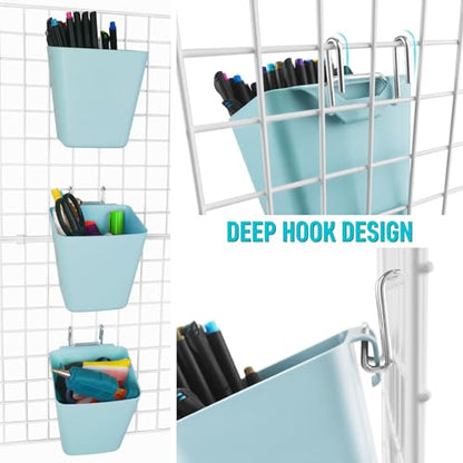 6Pack Blue Grid Wall Bins Hanging Cups with Back Hook, Gridwall Shelf Bins - color: Blue