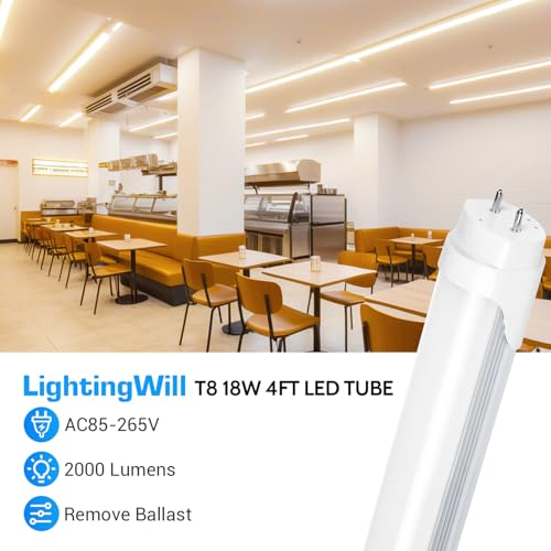 LightingWill LED T8 Light Tube 4FT, Natural White 4000K, Dual-End Powered Ballast Bypass, 2000Lumen 18W (40W Equivalent Fluorescent Bulb Replacement), Clear Cover, AC85-265V Lighting Fixture, 4 Pack - color: Natural White, size: 4FT-4 Pack