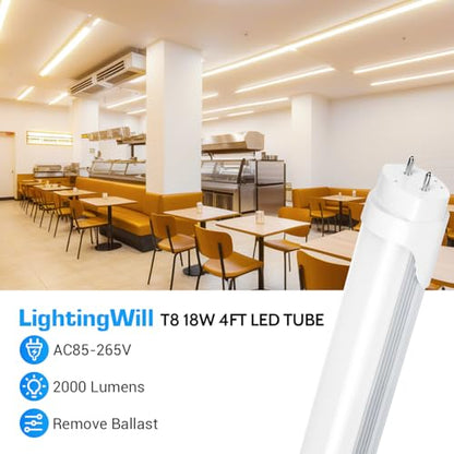 LightingWill LED T8 Light Tube 4FT, Natural White 4000K, Dual-End Powered Ballast Bypass, 2000Lumen 18W (40W Equivalent Fluorescent Bulb Replacement), Clear Cover, AC85-265V Lighting Fixture, 4 Pack - color: Natural White, size: 4FT-4 Pack